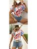 Women's Colorful Floral Print V-Neck Short-Sleeve Top - Summer Fashion