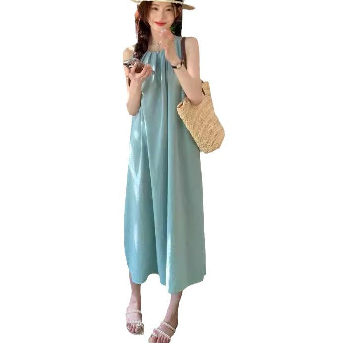 Minimalistisches ärmelloses Strandkleid - Locker, einfarbig, langer Rock für den Sommer