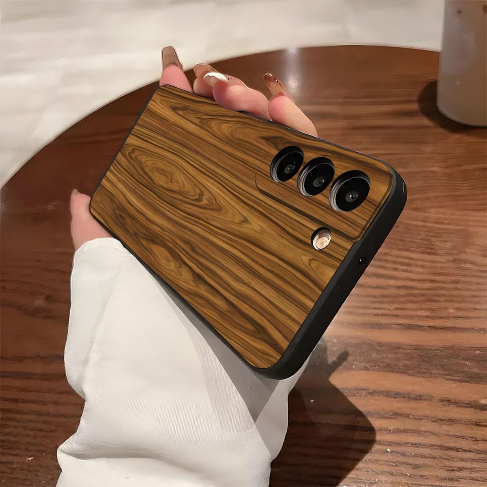 Natural Wood Phone Case For Samsung S26 S25 S24 FE S23 S22 S21 Plus S20 Ultra Note20Ultra Black Soft Shell