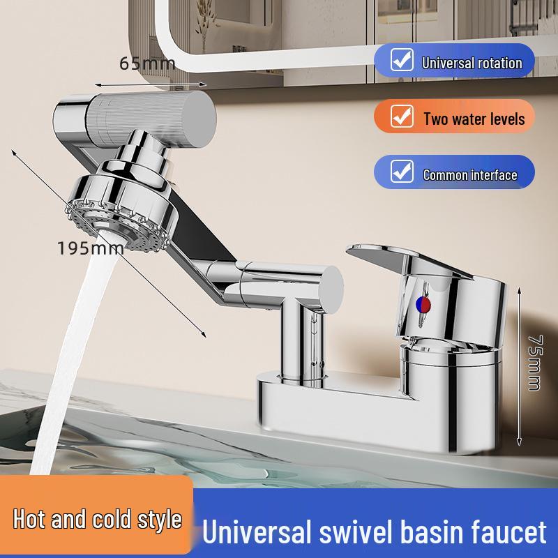 

Double-Hole Bathroom Sink Faucet with Hot/Cold Mixer Valve for Washbasin - Traditional Three-Hole Design