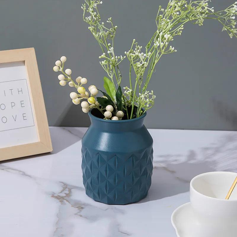 Simple Plastic Vase New Creative Nordic Style Dry and Wet Flower Arrangement Container Imitation Ceramic Succulent Flower Pot