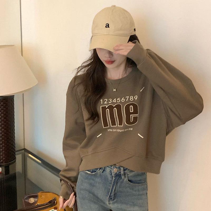 Large American Printed Round Neck Pullover Sweater - High-End, Versatile, Long Sleeve, Belly-Covering Top