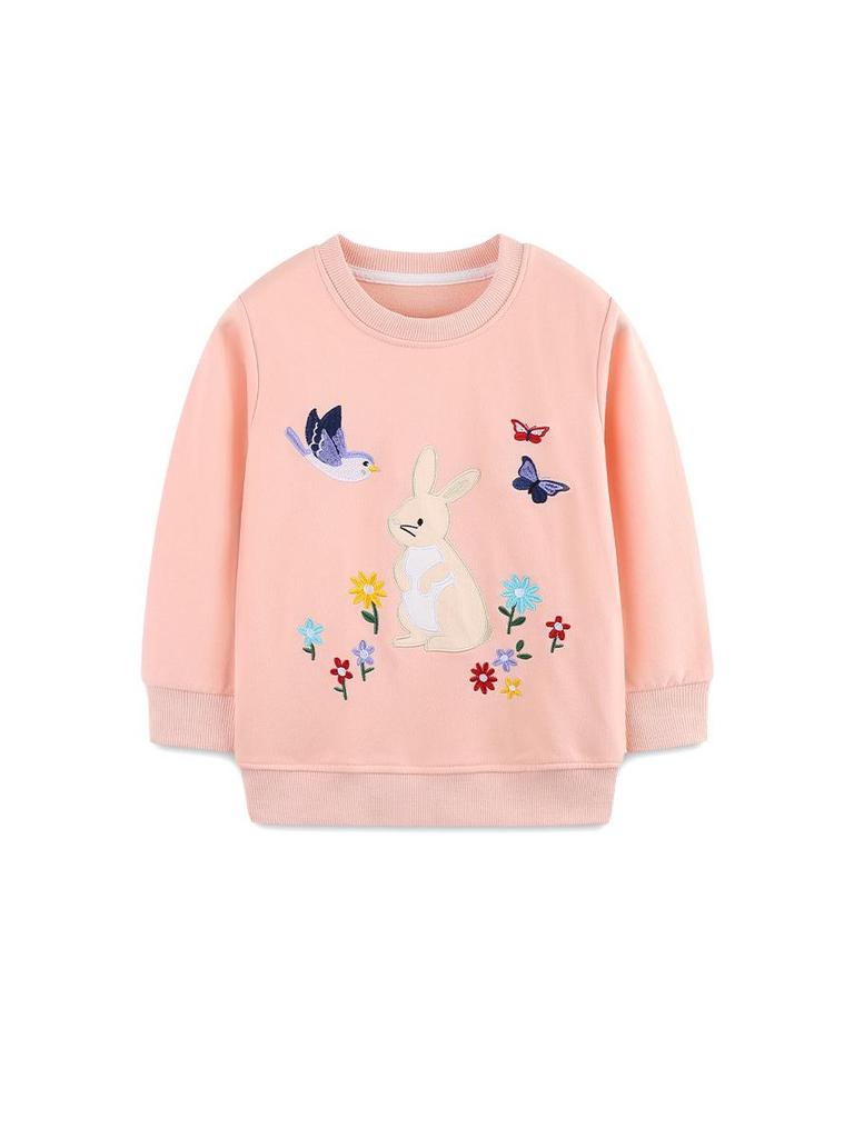 Autumn Cotton Knit Rabbit Embroidery Girls' Hoodie