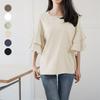 Spring and Summer New Women's Loose Shirt Round Neck Double-layer Lotus Leaf Shoulder Shirt Women