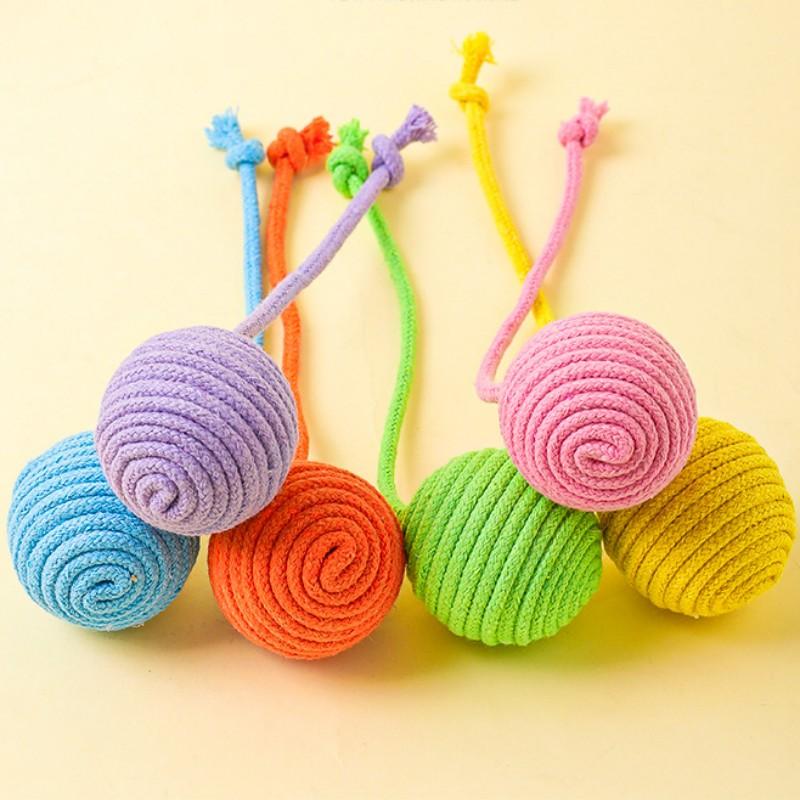Cat Toy Cotton Ball Cat Toys Interactive Bite Resistant Knot Ropes Toy Dog Teeth Cleaning Colorful Ball Toys for Cats Grinding