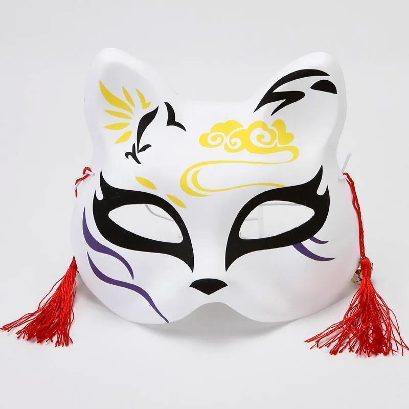 Hand-Painted Anime-Style Cat and Fox Half-Face Mask for Men and Women