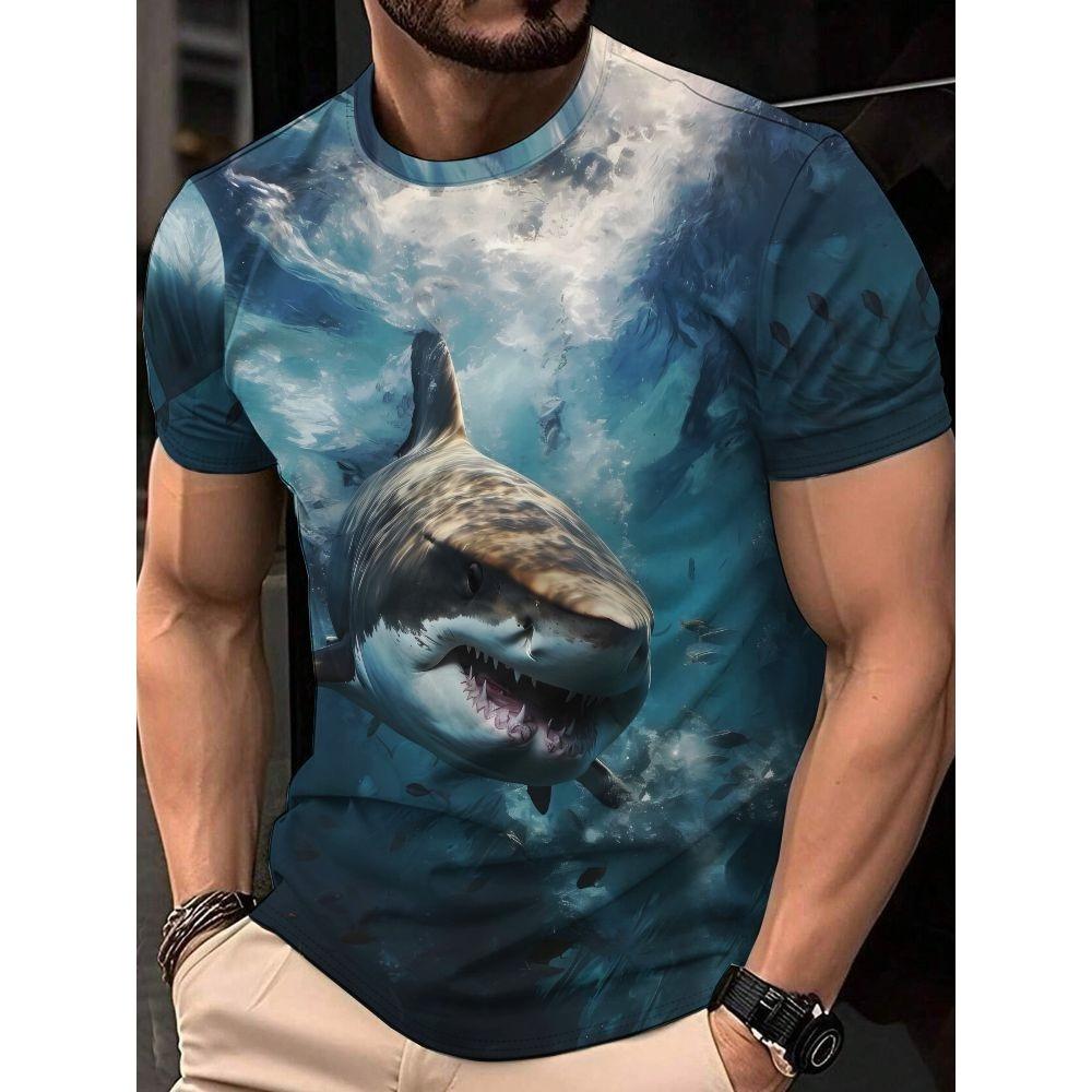 Summer Men's Fun Animal Print Oversized Loose Casual T-shirt Fashionable Comfortable Soft Breathable Short Sleeved T-shirt