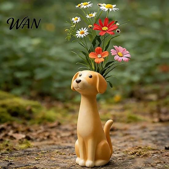 Small Vase Quirky Dog Handcrafted Whimsical Animal Flower Resin Decorative Floral Plants for Desk Shelf Boho Home Decor Gift Lovers Table Centerpiece