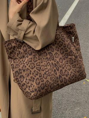 Bolsa Tote de Luxo Estampada de Leopardo Feminina 2025 - Bolsa de Ombro de Grande Capacidade para o Dia a Dia