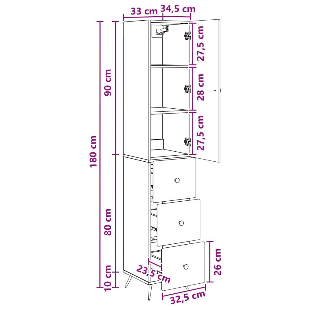 Cabinet Set 2 pcs Smoked Oak 34.5 x 34.5 x 90 cm