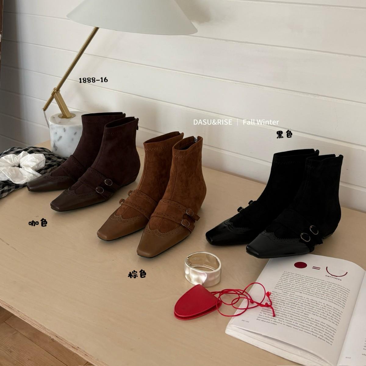 

2025 autumn and winter new square head suede thin low tube Martin fashion short thick heel belt buckle fashion short boots 39 коричневый