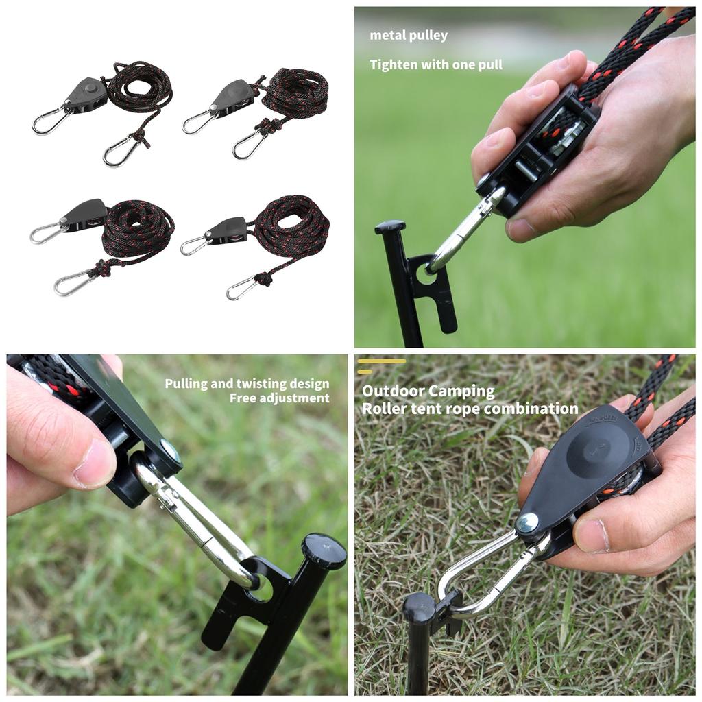 Tent Guy Rope with Pulley Quick Setup Outdoor Guy Lines Reflective Camping Rope with Adjuster for Camping Hiking