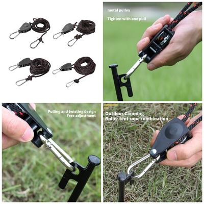 Tent Guy Rope with Pulley Quick Setup Outdoor Guy Lines Reflective Camping Rope with Adjuster for Camping Hiking