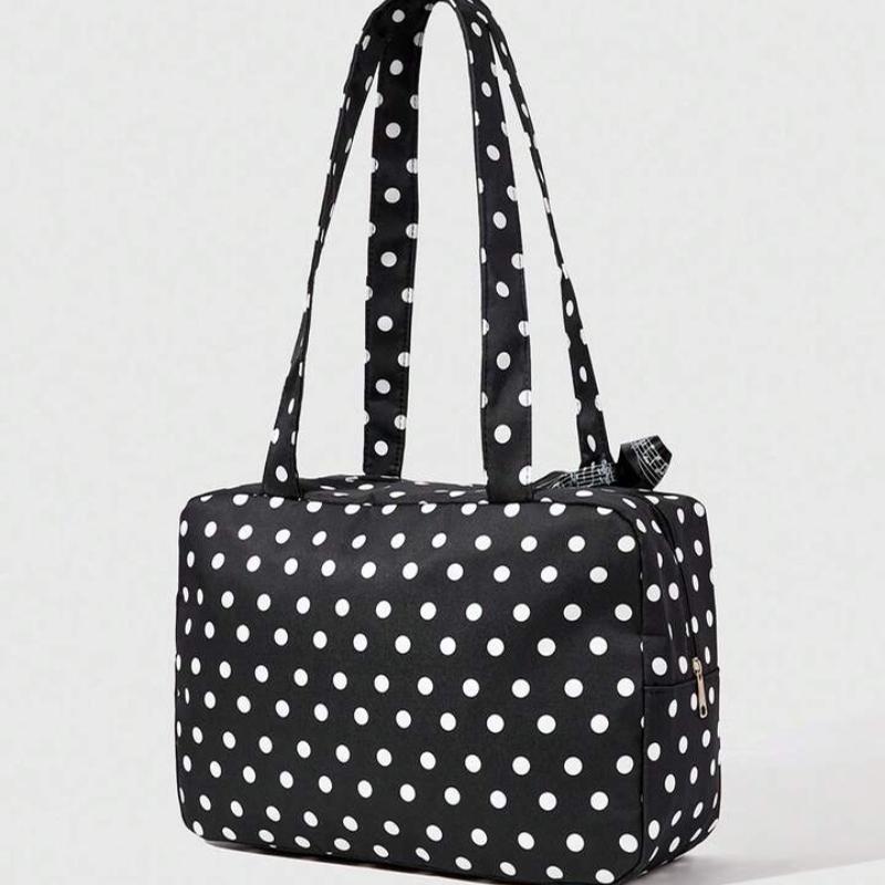 Black Polka Dot Handbag Women Piano Design Shoulder Bag Lace Trim Butterfly Ribbon Underarm Bag Fashion Musical Note Tote Bag
