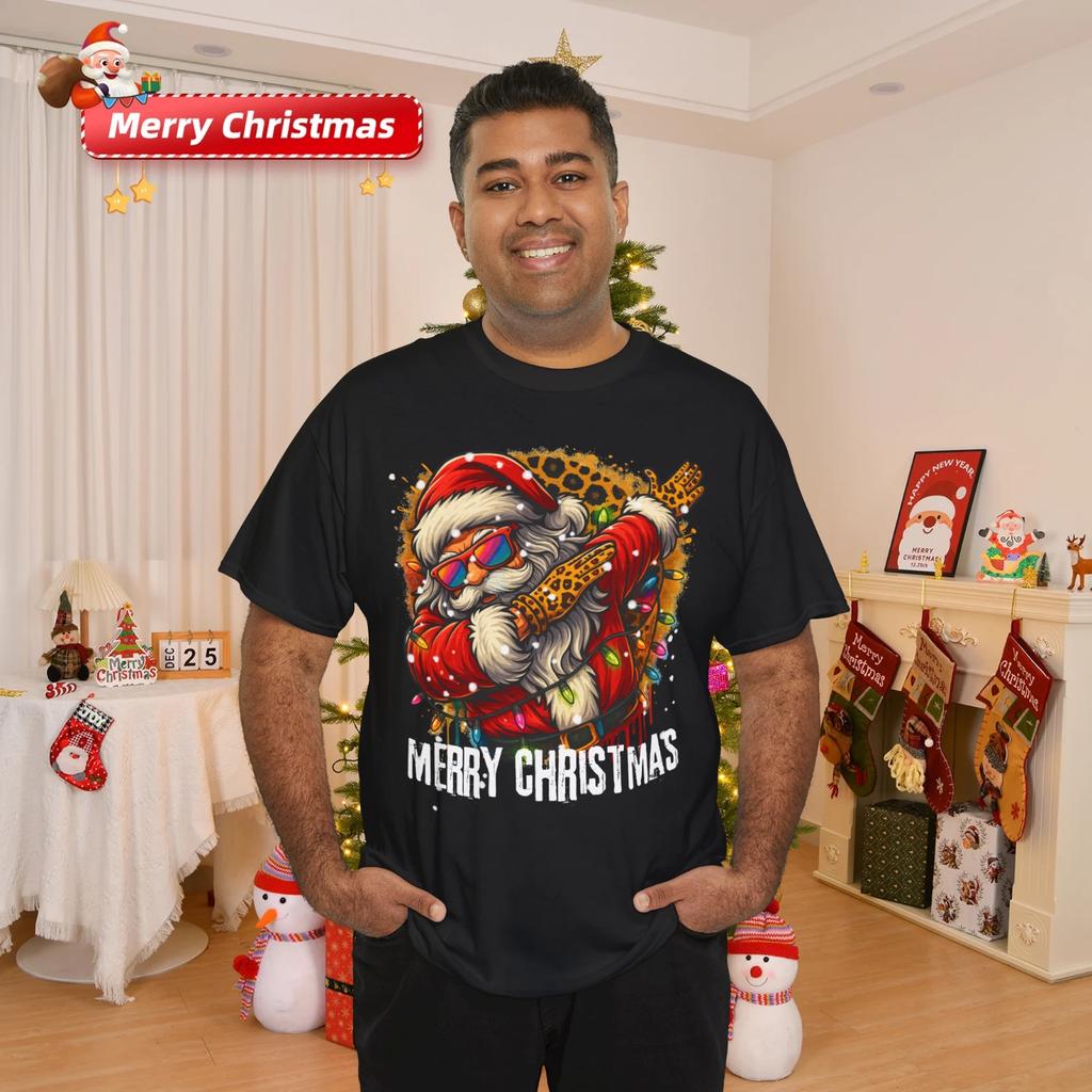 Funny Santa Dab Christmas Lights Retro Style Holiday Graphic T- Shirt
