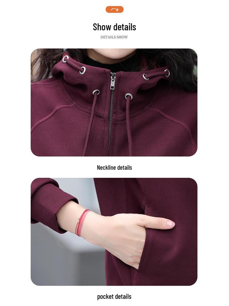 Grauer Damen-Cardigan-Hoodie mit doppeltem Reißverschluss, schwere Qualität - Sportlicher koreanischer Stil, Langarm, Frühjahr/Herbst Kollektion 2025.