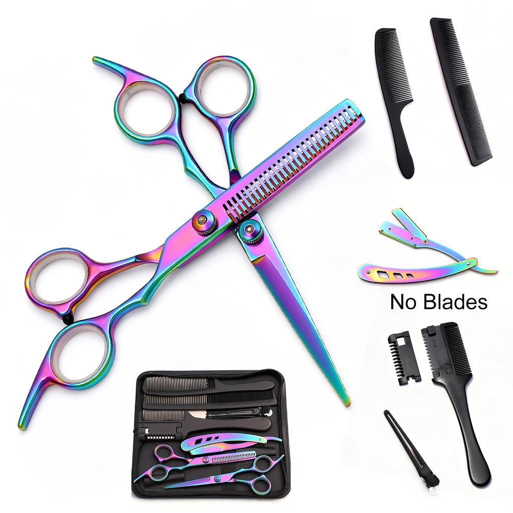 6 Inch All-in-One Professional Hair Cutting Kit Complete Salon Scissors Set with Straight Thinning Shears Styling Comb Case for Home Haircuts