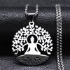Buddhism Meditation Buddha Yoga Pendant Necklace Stainless Steel Tree of Life Necklace Buddhist Jewelry collares para mujer