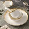 Golden Border Ceramic Tableware Western Food Plate Steak Plate  Restaurant Banquet Dessert Plate Spoon Tea Cup Bone Dish Bowls