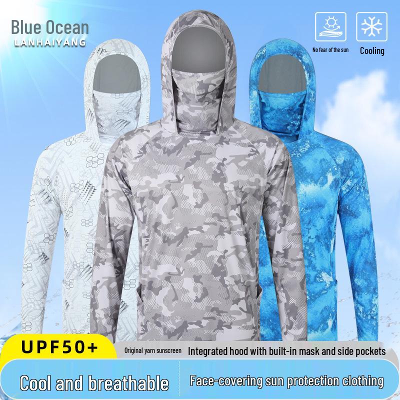 Men's Summer Breathable Camouflage Hooded Long Sleeve Sun Protection Fishing Shirt