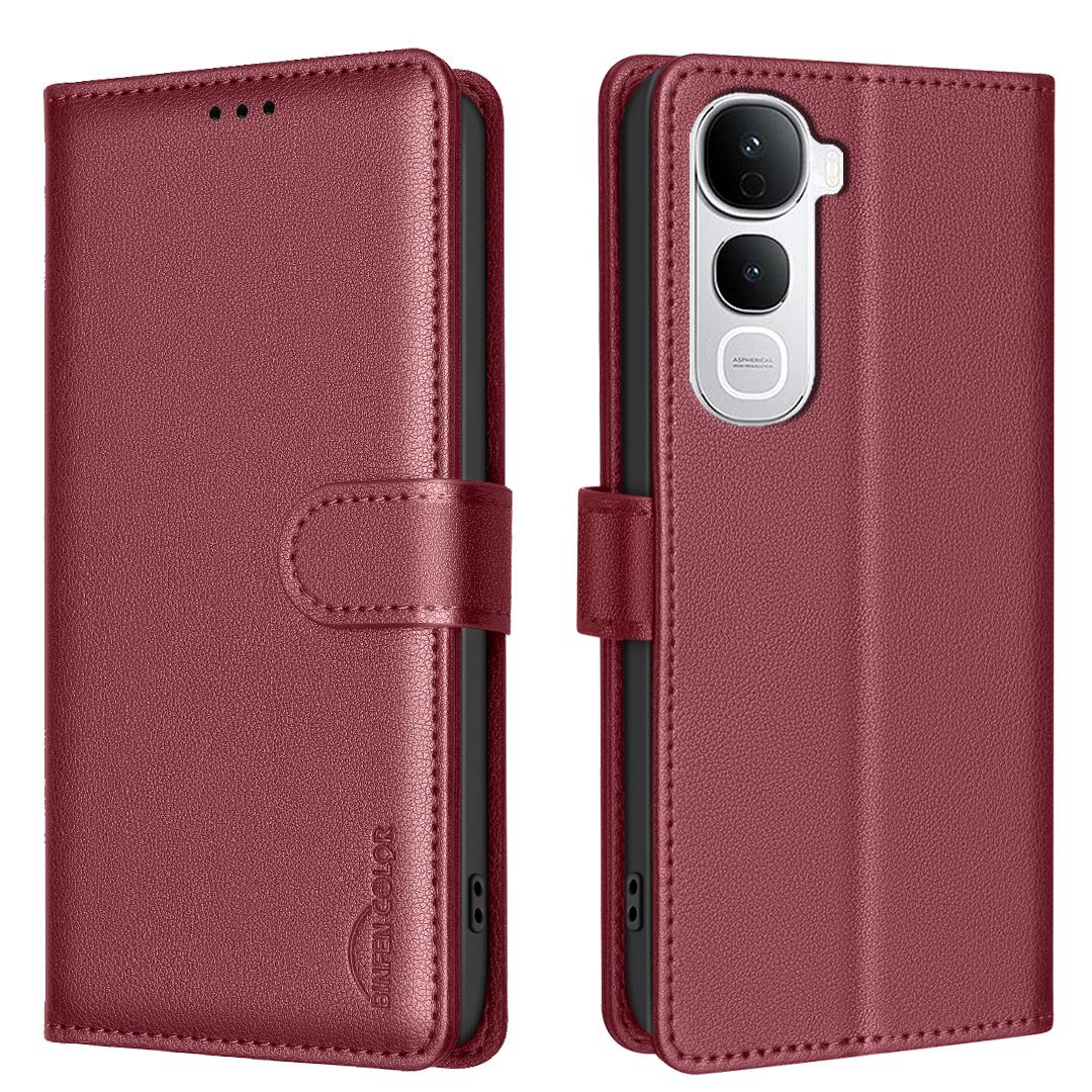 

For vivo Y400 Pro 5G Leather Case BINFEN COLOR BF32 Wallet RFID Blocking Phone Cover Red