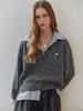 MAXZA Striped Shirt Layered V-Neck Knit