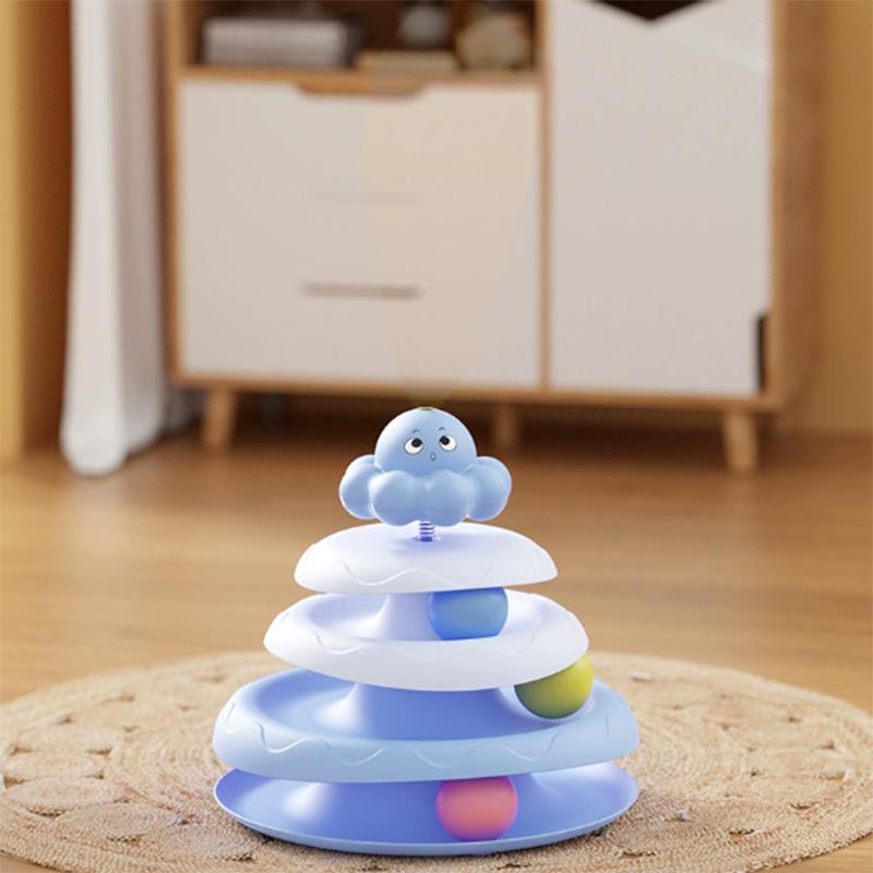 Colorful Balls Cat Toy Hollow Tracks Detachable Portable Playground for Cats Interactive Cat Stick Turntable for Boredom Relief