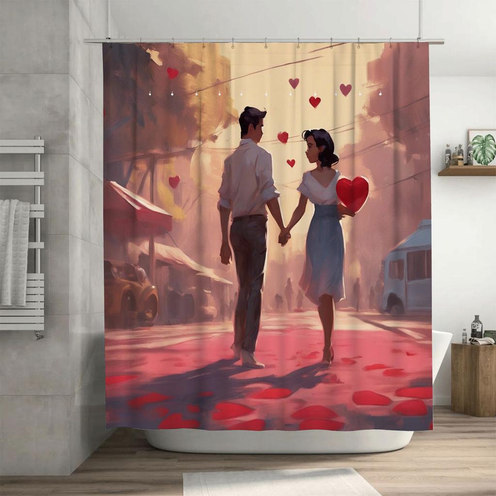 Romantic Couple Shower Curtain | Love-Themed Bathroom Decor