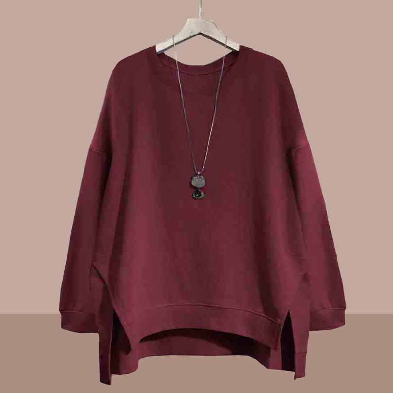 Women's Autumn Winter New Korean Style Solid Color Minimalist Casual Versatile Crew Neck Irregular Loose Literary Sweatshirt