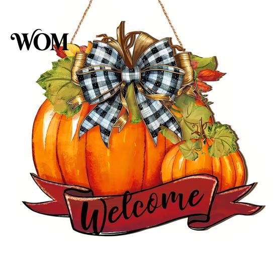 Pumpkin Lanyard Hanger Fall Welcome Sign, Thanksgiving Door Hanger, Wooden Decor Weather-resistant Sign Hanging Porch for Autumn Harvest Farmhouse