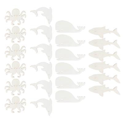 24Pcs Wood Slices Cartoon Marine Animal Shape DIY Pendant Hand Made Crafts Decoration