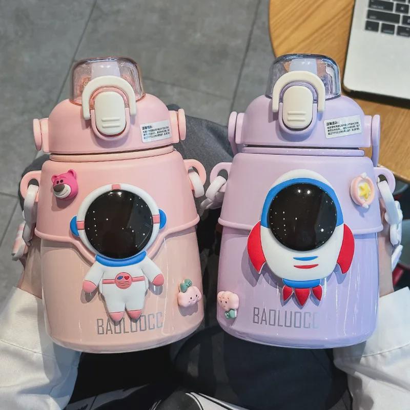 Dětská termoska s brčkem z nerezové oceli 316 - Velký objem, vhodná do přírody, stylový design