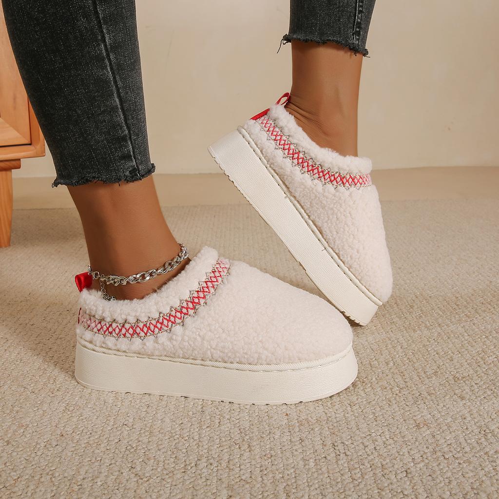Fashion New Snow Boots Women Winter Cashmere Warm Thick Soles Without Heel-covered Hair Half Slipper Cotton Shoes Women Slippers