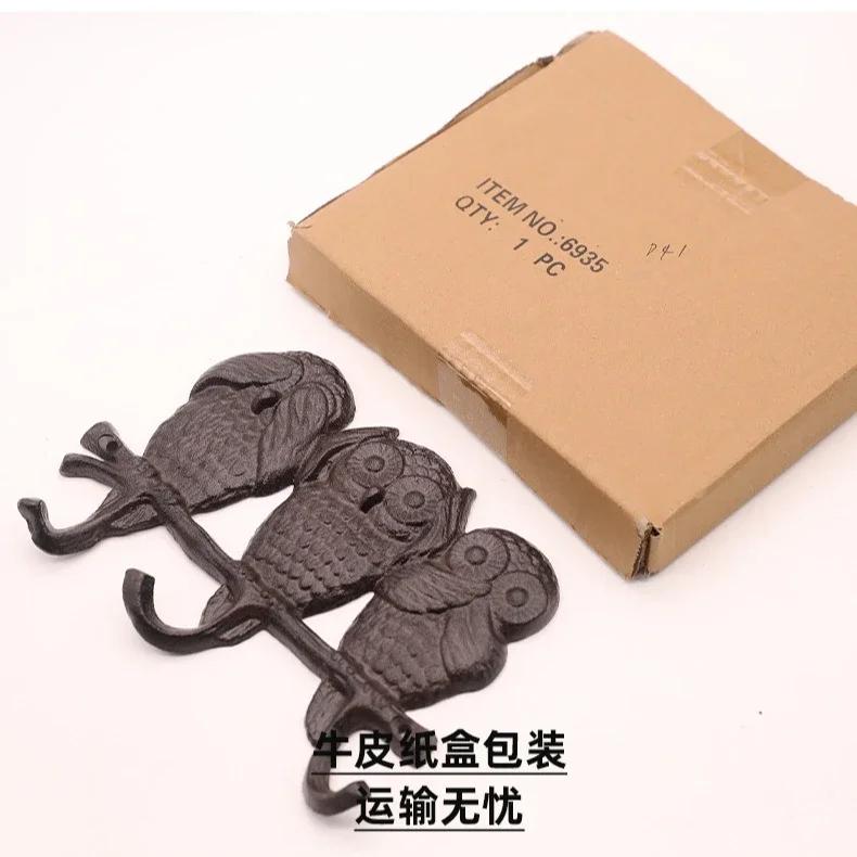 Hollow Owl Hook Wall Hanging Decoration Home Foyer Clothes Couple Cast Iron Black Wrought Iron Garden Courtyard Wall Decoration