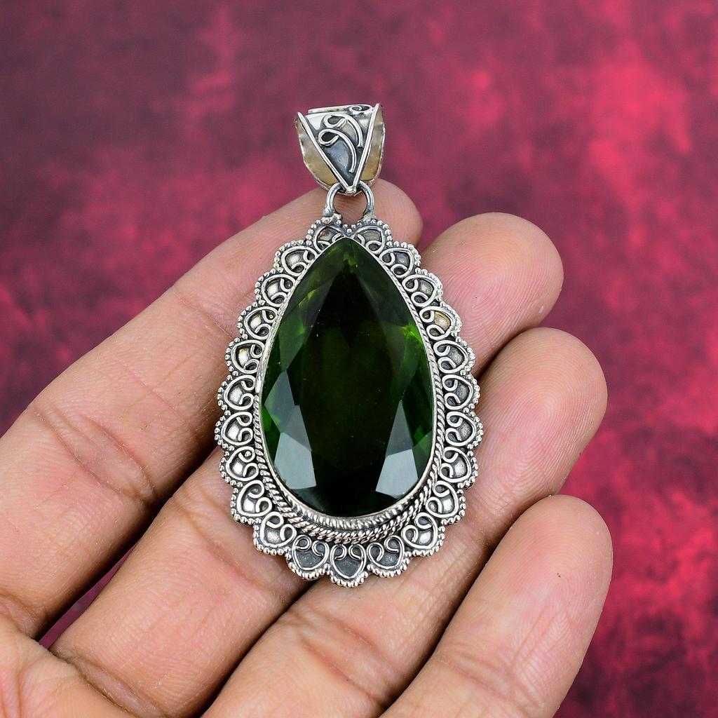 Bijuterii din piatră prețioasă cu pandantiv peridot, pandantiv din argint solid 925, bijuterii realizate manual pandantiv din piatră de naștere, cadou pentru el