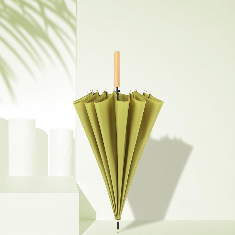 16 bone umbrella Japanese small fresh wood straight handle curved hook handle straight bar umbrella 16 bone large double umbrell