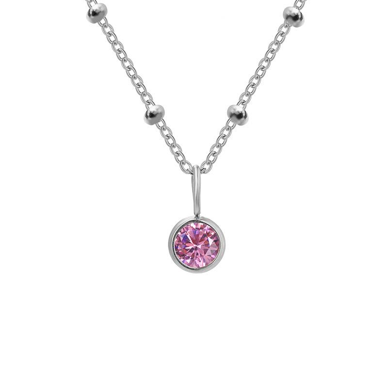 Stainless Steel Vacuum-Plated Birthstone Rhinestone Necklace for Women - Fashionable European & American Style