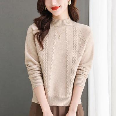 סוודר צווארון גולף ורוד יפה לנשים סתיו חורף סוודר שרוול ארוך סוודר חולצות סרוגות נשיות מגשר נשים