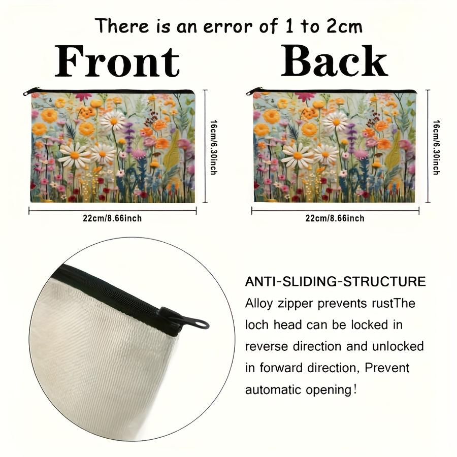 Floral Travel Cosmetic Bag (2D Flat Non-Embroidery) Fashionable Style Zipper Cosmetic Storage Bag, Portable Multi-Function Case