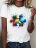 Autism Awareness Puzzle Heart White Short Sleeve Fit Colorful Puzzle Piece Design Casual Style Comfortable Fit Aesthetic Clothes