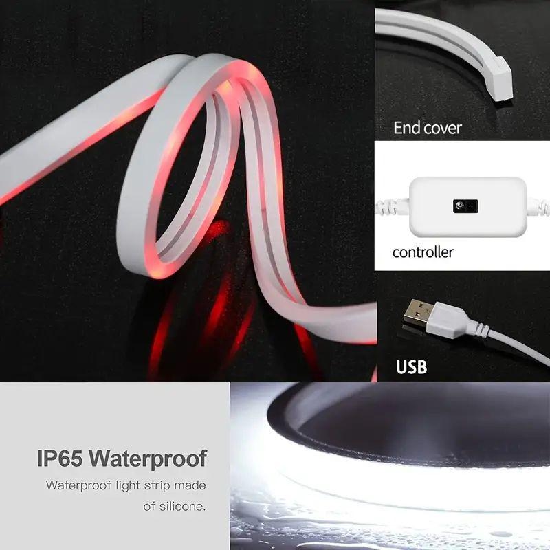 USB LED Strip Light with Hand Sweep Sensor and Dimmer, IP65 Waterproof, Flexible Tape for Home and Christmas Decoration, Color Temperatures
