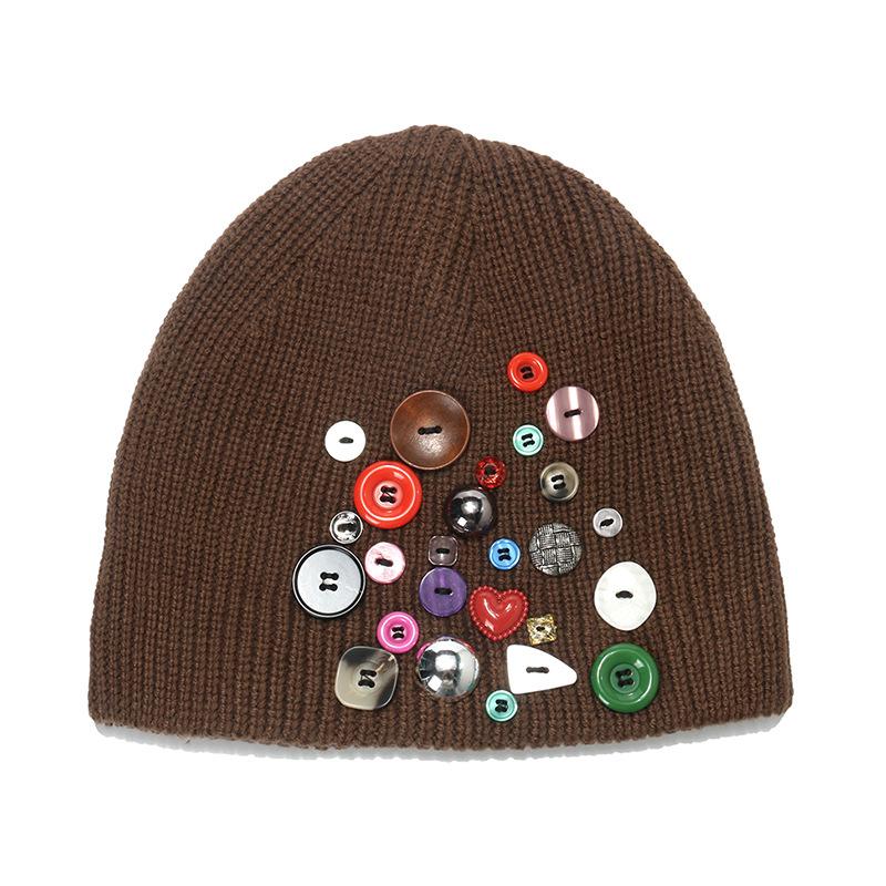 Personalized yuppie wool hat trendy colorful buttons niche fashionable knitted hat Internet celebrity same autumn and winter hat cold hat woman