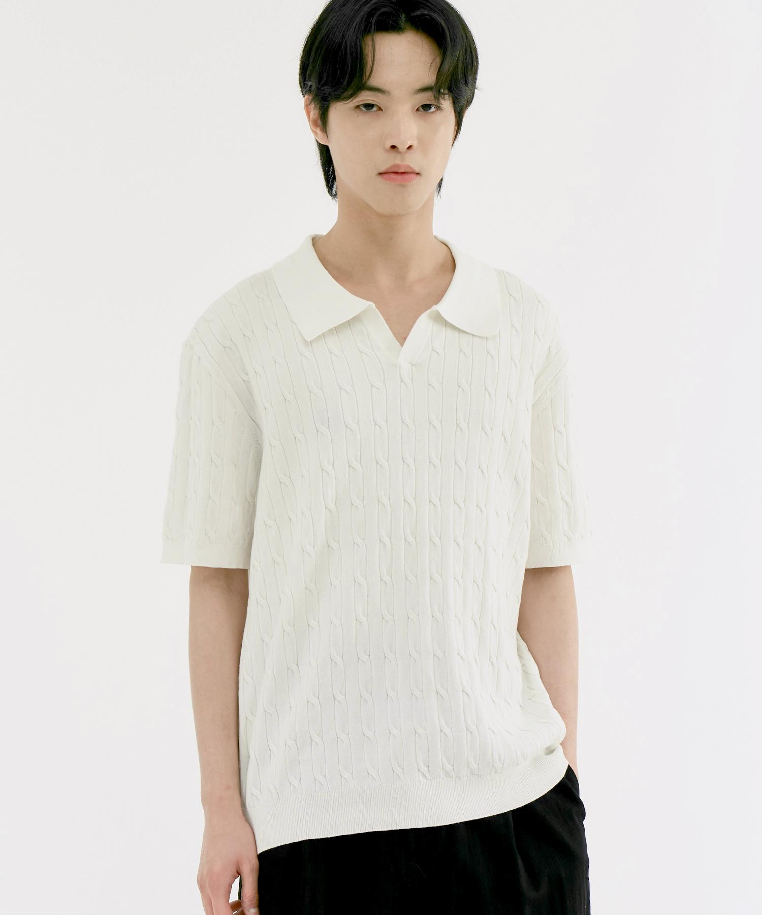 210 Edit Men S Cool Knit Cable Slit Neck [Butter]_Zf2Sw172 95