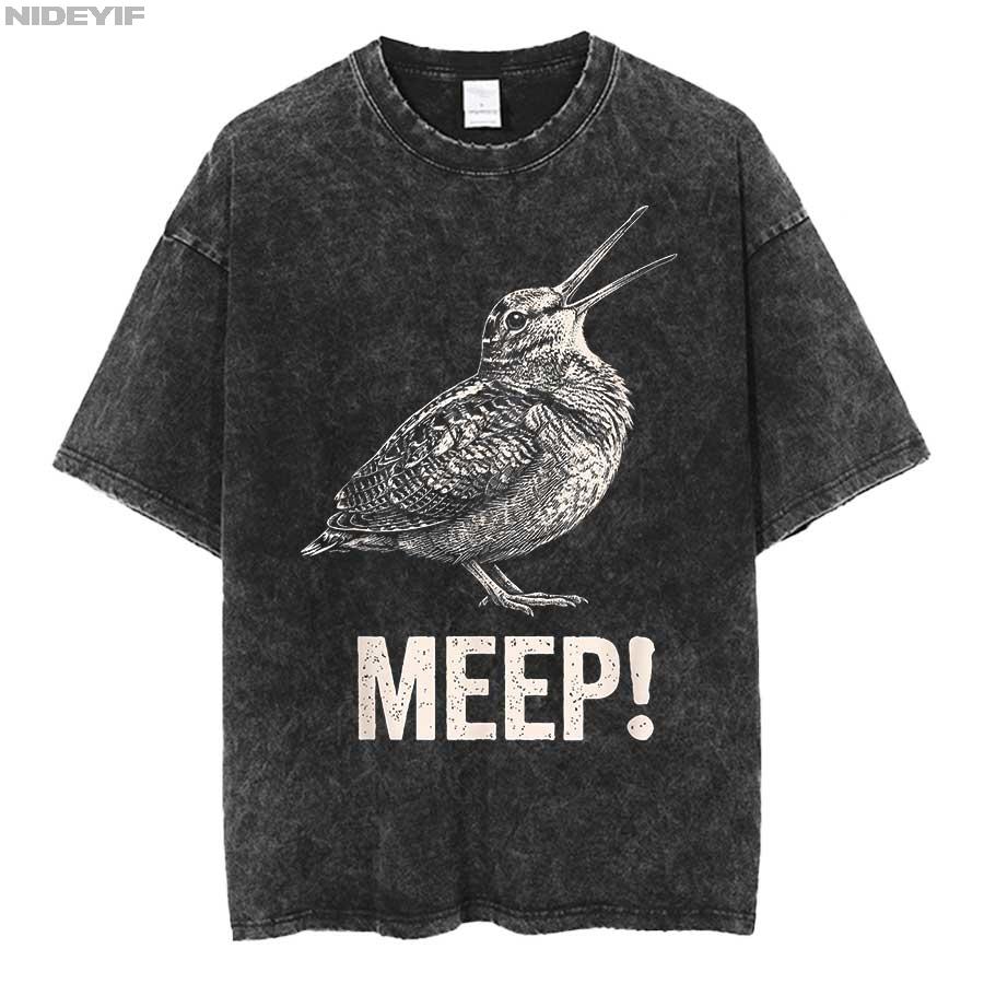 Meep Bird Saying Meep Bird Meme American Woodcock Meep Oversized T shirt Cotton Vintage Washed Tshirt for men women P S