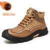 Fashion Antiskid Men Walking Boots Plush Snow Hiking Shoes Genuine Leather Ankle Boots Leisure Walk Sneakers Soft  Man Motorcycle Boots