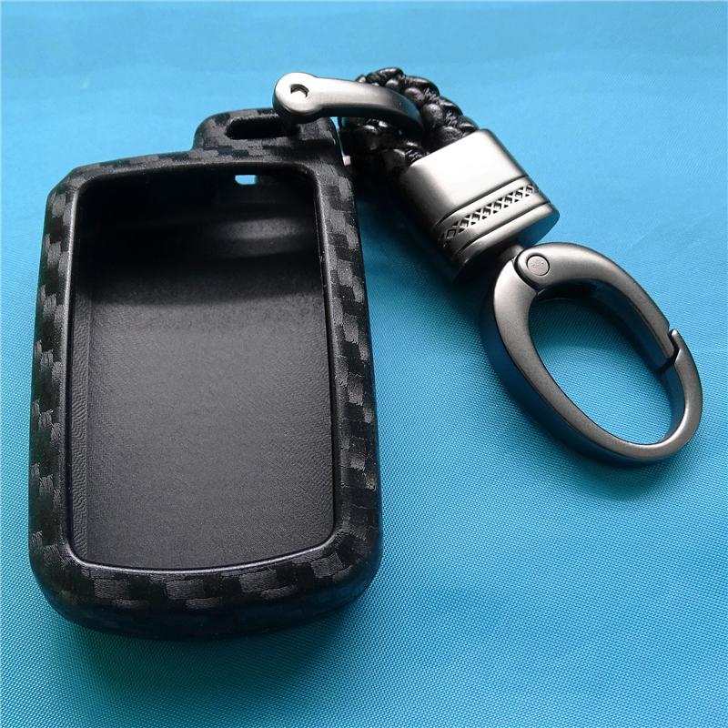 1 Pcs Carbon Fiber Silicone Car Key Fob Case Cover Keychain Fit For Toyota Camry Corolla Avalon Rav4 Land Cruiser