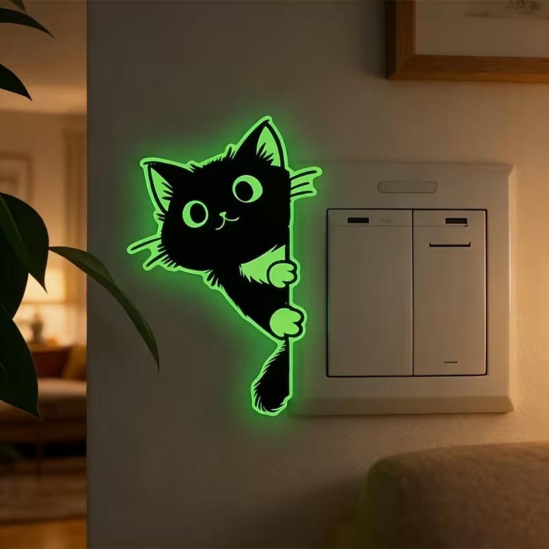 Luminous Peel & Stick Cat Wall Decals Self-Adhesive Glowing Stickers for Playroom Bedroom Home Wall Decoration