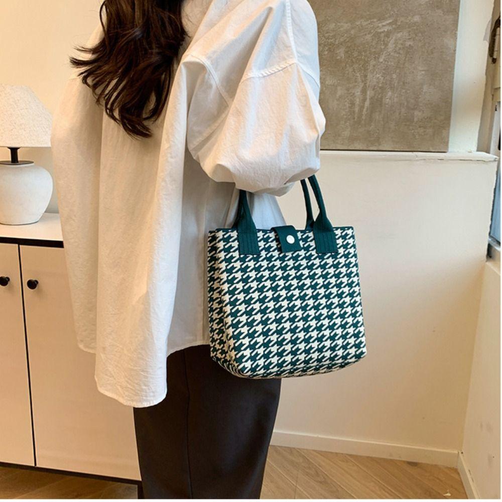 Tote Bag Houndstooth Handbags Large Capacity Shoulder Bag Simple Geometric Cloth Bag  Storage Bag