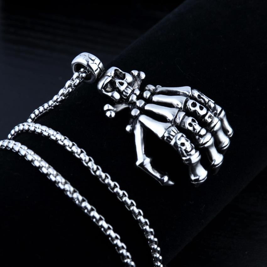 Mighty Ghost Claw Necklace Vintage Titanium Alloy Men's Punk Hand Bone Necklace