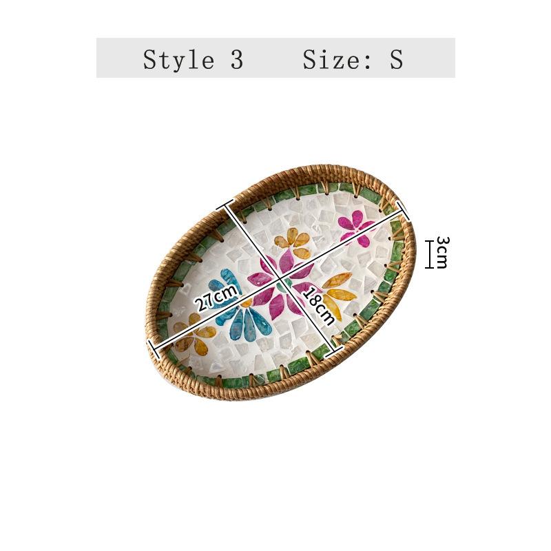 Rattan color inlaid shell storage basket living room light luxury storage basket fruit snack plate entrance key storage tray